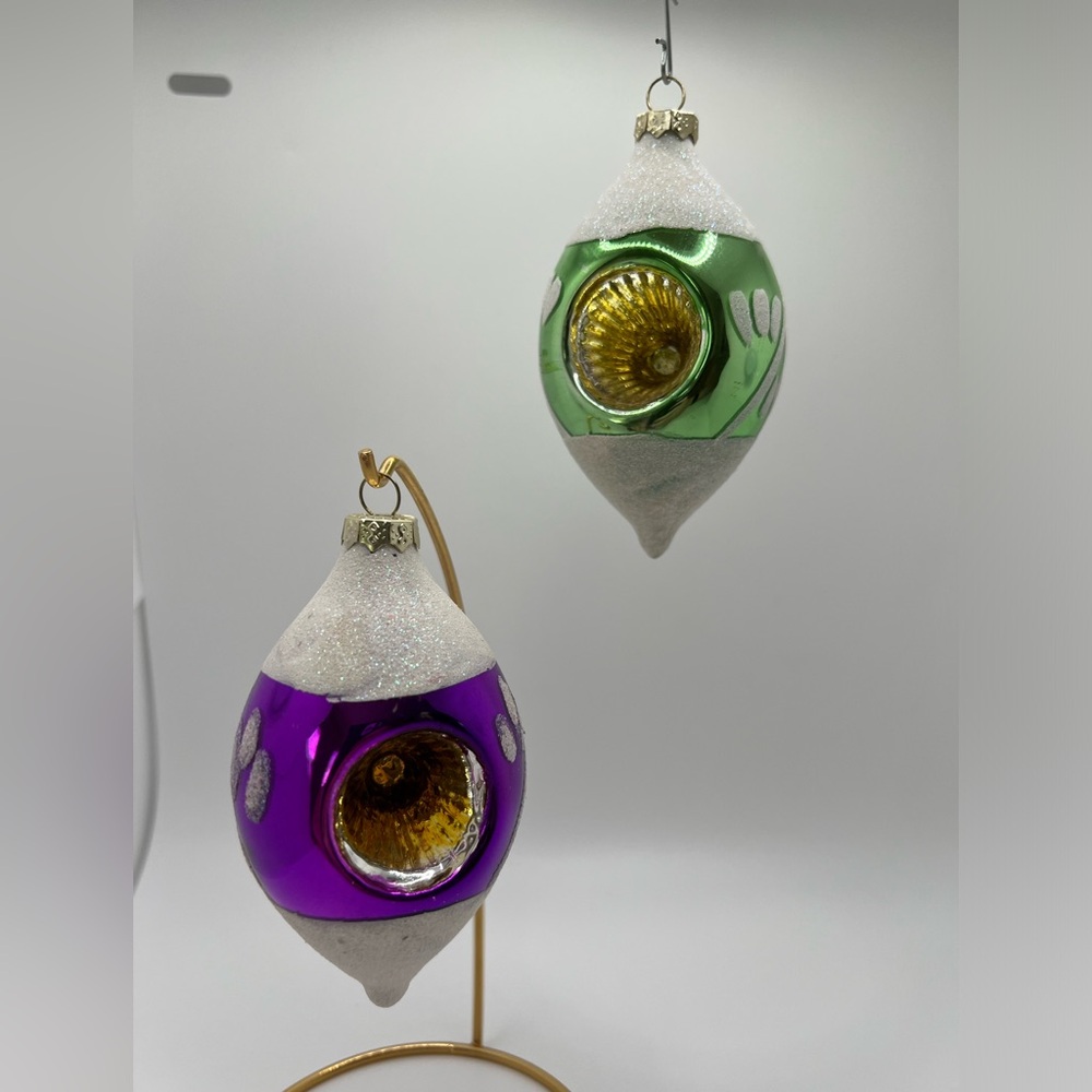 Purple and green glass Christmas ornaments